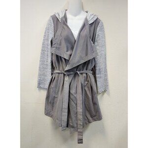Jack Cardigan Jacket Sporty Blazer M Grey Pockets Hooded Open Front Tie Waist